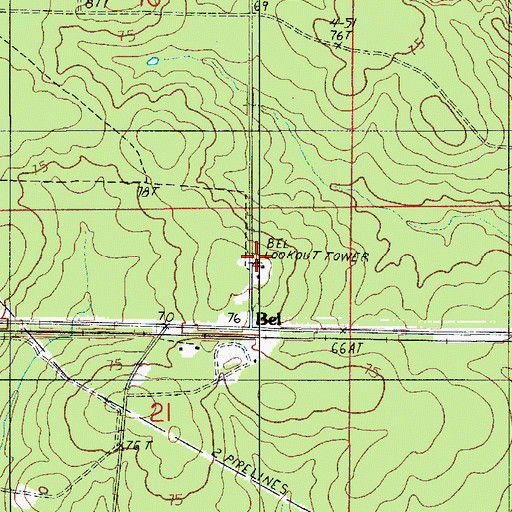 Topographic Map of Bel Lookout Tower, LA