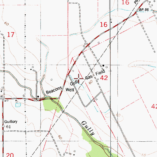 Topographic Map of Beacons Gully Gas Field, LA
