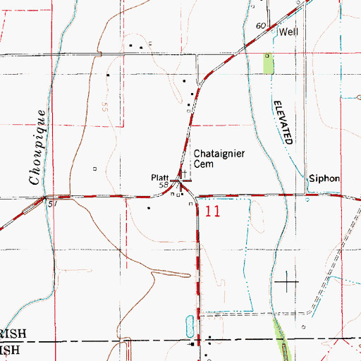 Topographic Map of Chataignier Cemetery, LA