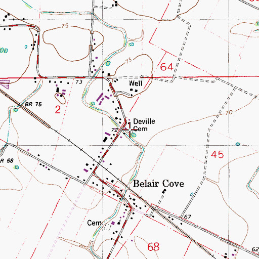 Topographic Map of Deville Cemetery, LA