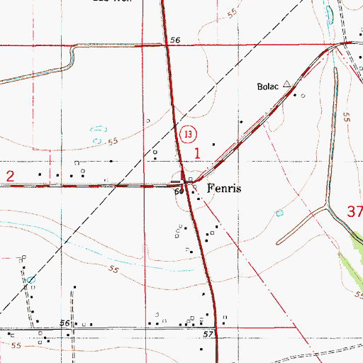 Topographic Map of Fenris, LA