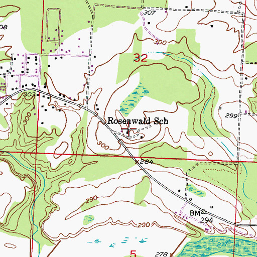 Topographic Map of Rosenwald School, AR