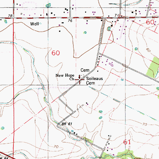 Topographic Map of Soileaus Cemetery, LA