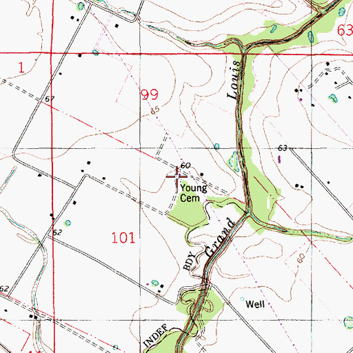 Topographic Map of Young Cemetery, LA
