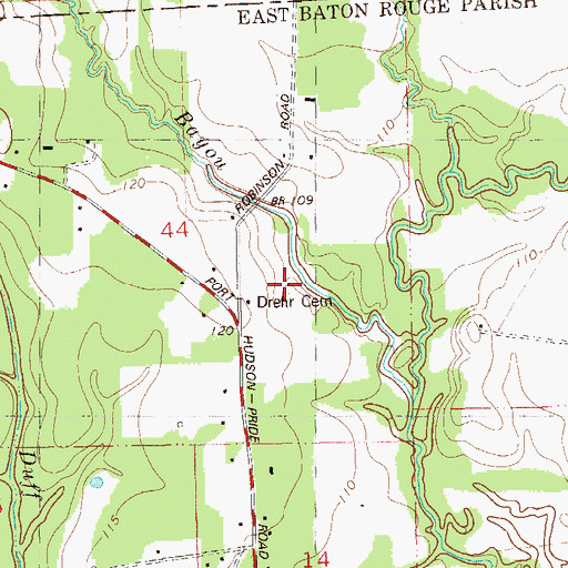 Topographic Map of Drehr Cemetery, LA