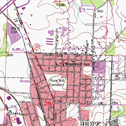 Topographic Map of Rosewald School, AR