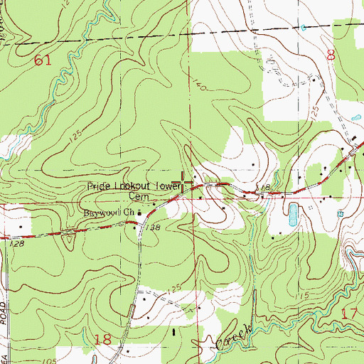 Topographic Map of Pride Lookout Tower, LA