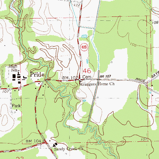 Topographic Map of Strangers Home Church, LA