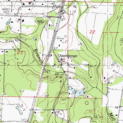Topographic Map of Otzenberger Cemetery, LA