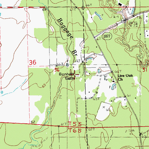 Topographic Map of Bennett Cemetery, LA