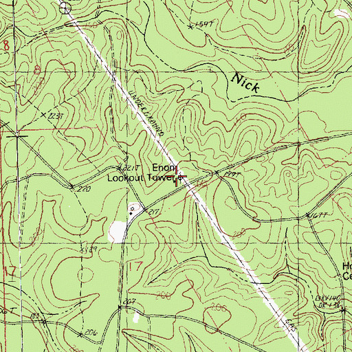 Topographic Map of Enon Lookout Tower, LA