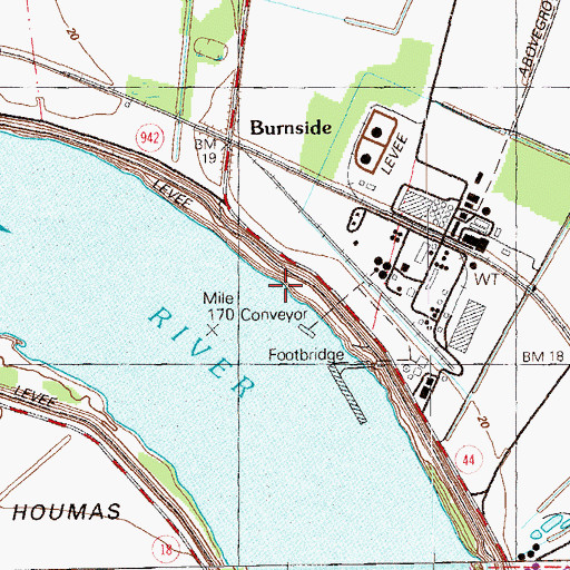 Topographic Map of Burnside landing, LA