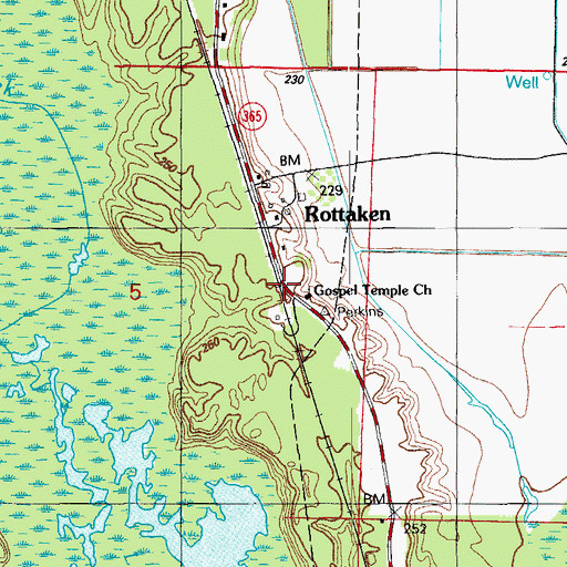 Topographic Map of Rottaken, AR