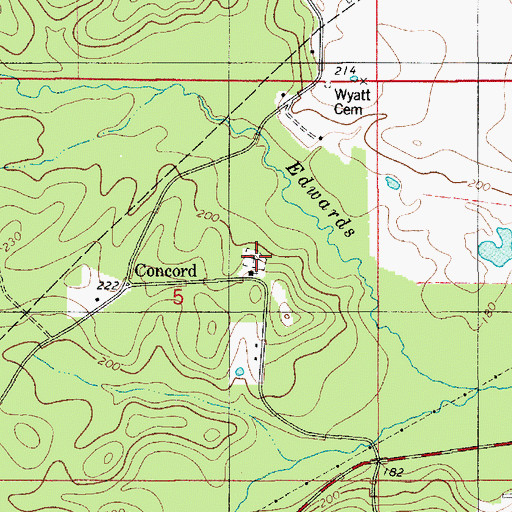 Topographic Map of Concord Cemetery, LA