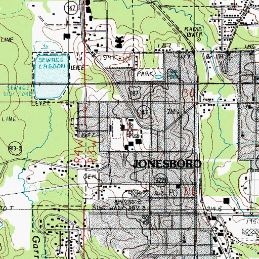 Topographic Map of Jonesboro Hodge High School, LA