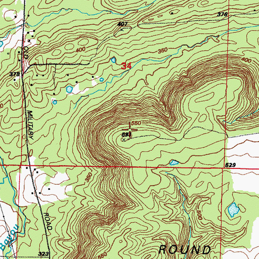 Topographic Map of Round Mountain, AR