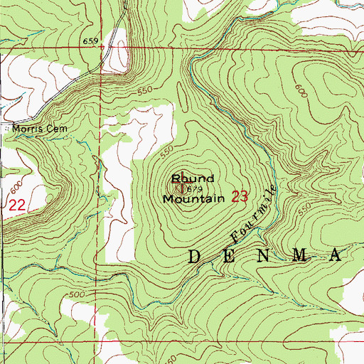 Topographic Map of Round Mountain, AR