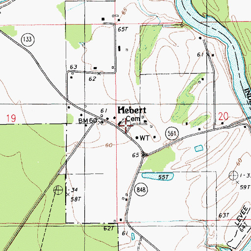 Topographic Map of Hebert Cemetery, LA