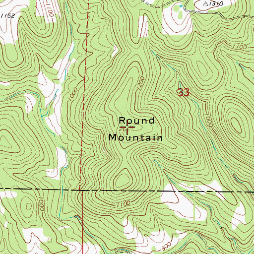 Topographic Map of Round Mountain, AR