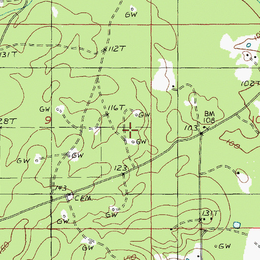 Topographic Map of Sardis Church of Gas Field, LA