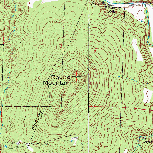 Topographic Map of Round Mountain, AR