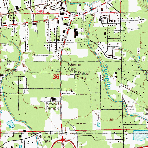 Topographic Map of Walker Baptist Cemetery, LA