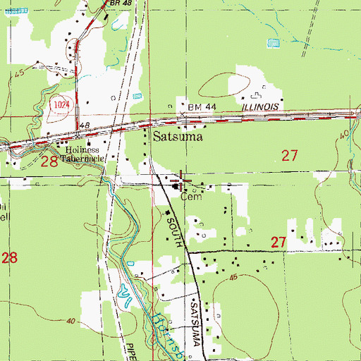 Topographic Map of Satsuma Baptist Cemetery, LA