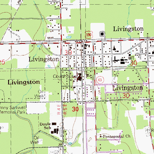 Topographic Map of Livingston Parish Courthouse, LA