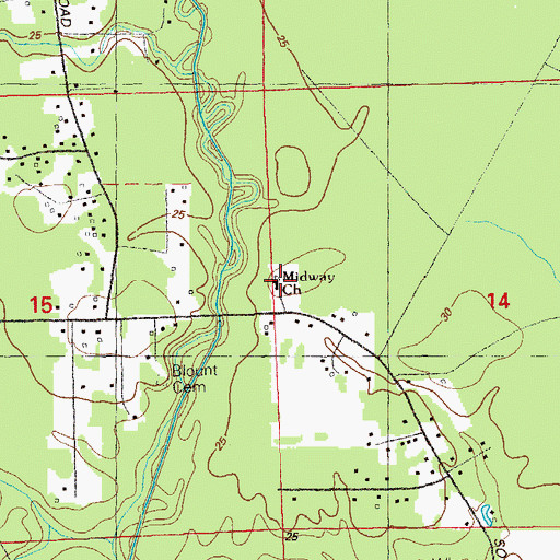 Topographic Map of Midway Baptist Church, LA