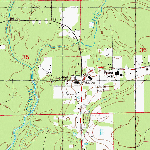 Topographic Map of Colyell Baptist Cemetery, LA