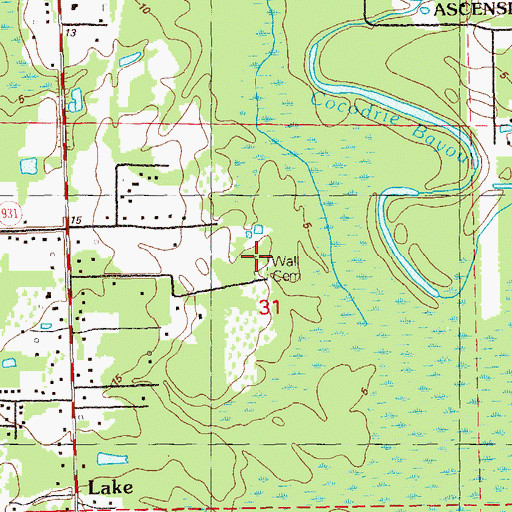 Topographic Map of Wall Cemetery, LA