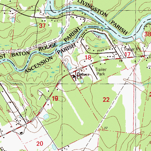 Topographic Map of Galvez Baptist Church, LA