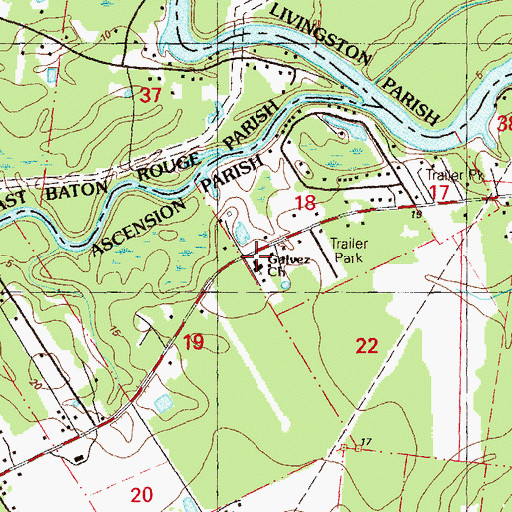 Topographic Map of Galvez Baptist Church, LA
