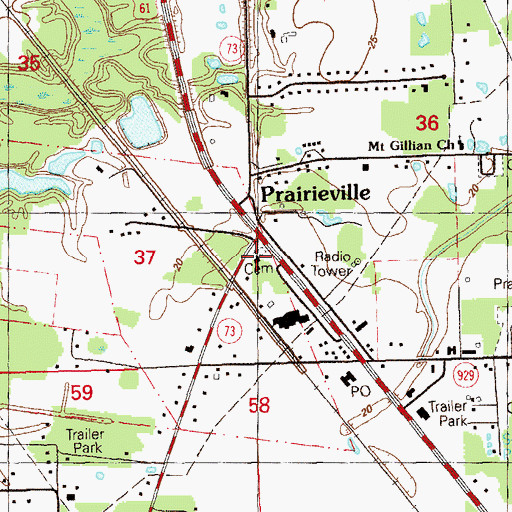 Topographic Map of Meadows Chapel Methodist Church, LA