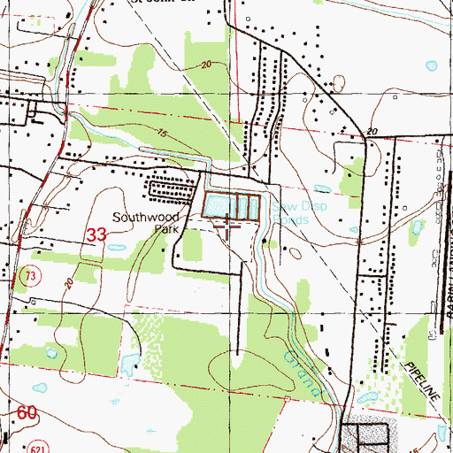 Topographic Map of Southwood Park, LA