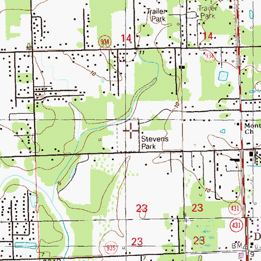 Topographic Map of Stevens Park, LA