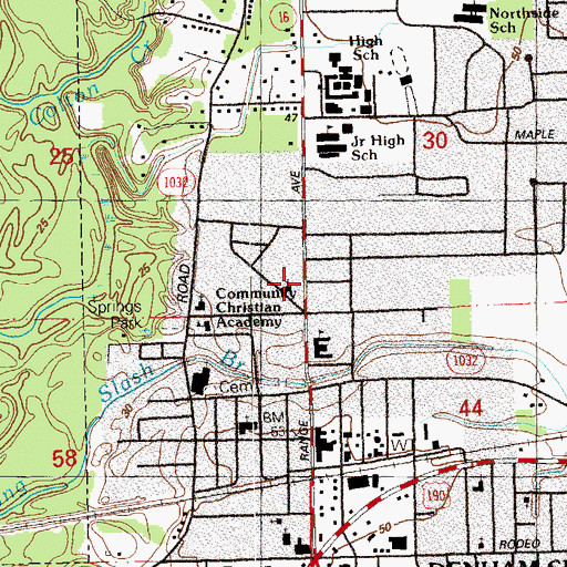Topographic Map of Denham Springs Church of Christ, LA