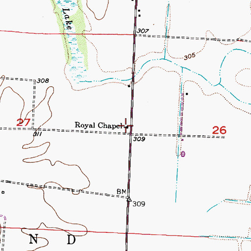 Topographic Map of Royal Chapel, AR