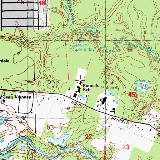Topographic Map of Runnels High School, LA