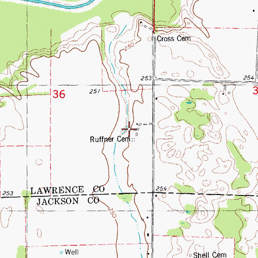 Topographic Map of Ruffner Cemetery, AR