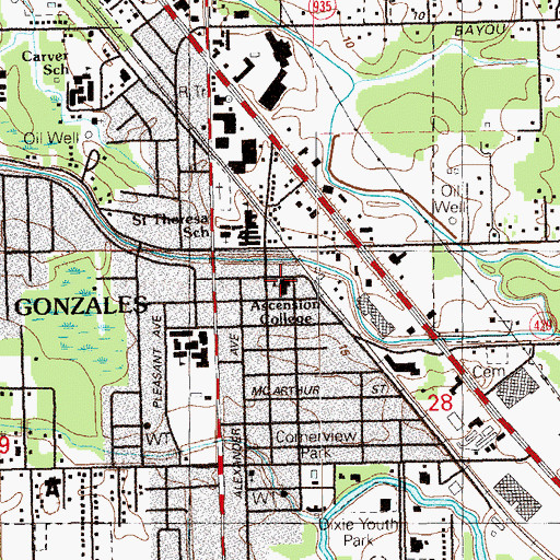 Topographic Map of Ascension College, LA