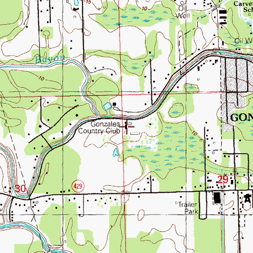 Topographic Map of Gonzales Country Club, LA