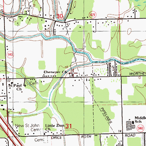 Topographic Map of Ebenezer Pentecostal Church, LA