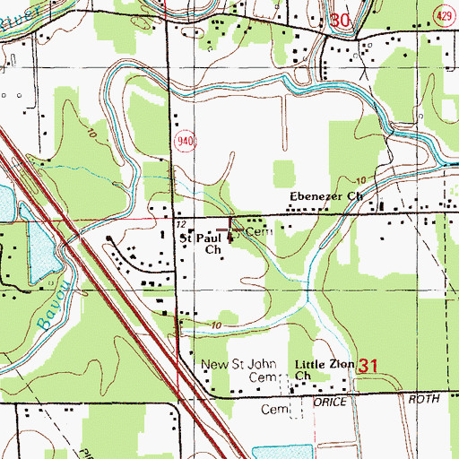 Topographic Map of Saint Paul Cemetery, LA