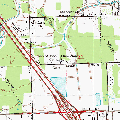 Topographic Map of New Saint John Baptist Cemetery, LA