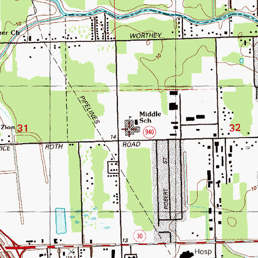 Topographic Map of Gonzales Middle School, LA