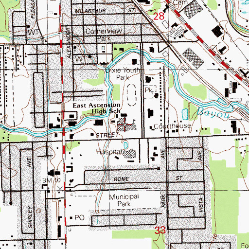 Topographic Map of East Ascension High School, LA