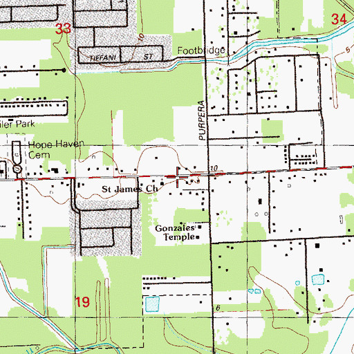 Topographic Map of Saint James Lutheran Church, LA