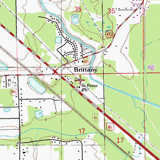 Topographic Map of Saint Peter Cemetery, LA