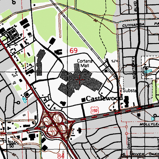 Topographic Map of Cortana Mall, LA